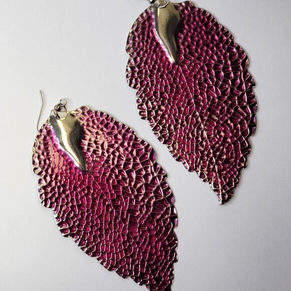 Leaf Purple Earrings Large Purple Statement Earrings - Picture 2 of 4